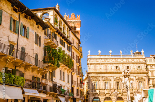 Piazza delle Erbe in center of Verona, Veneto region, Italy.