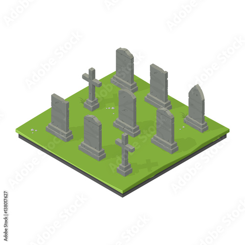 Isometric Graveyard Cemetery Concept Icon.

Illustration Place of religious burial ground.
