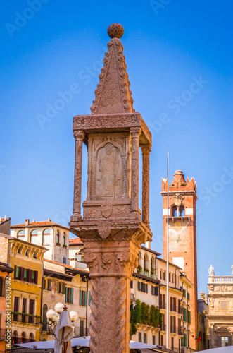 Piazza delle Erbe in center of Verona, Veneto region, Italy.