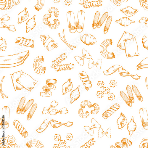 Italian pasta sketch vector seamless pattern