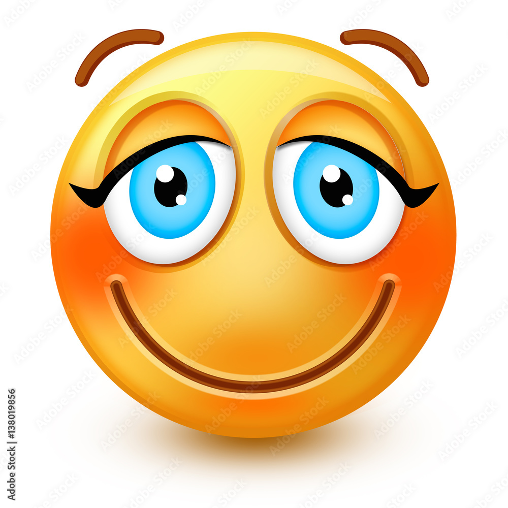 Cute blushing-face emoticon or 3d smiley emoji with embarassed ...