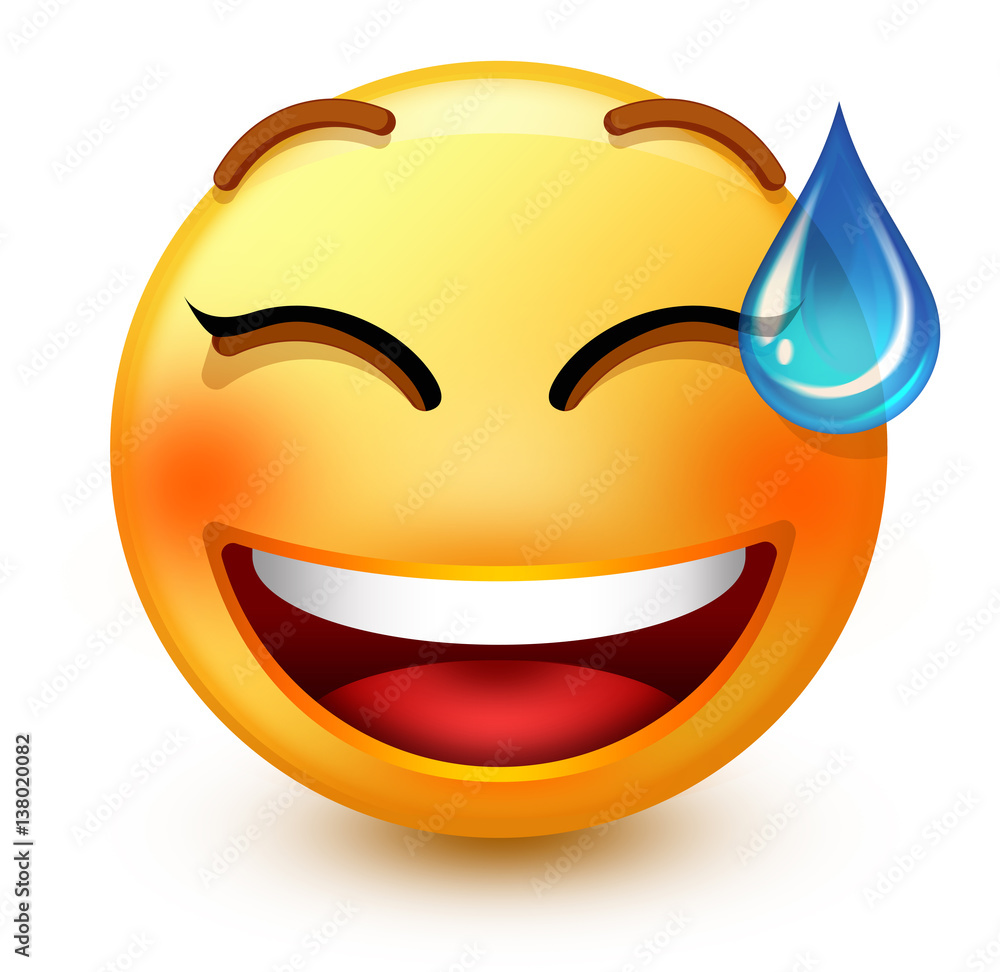 Cute laughing-face emoticon or 3d smiley emoji, with an open mouth ...
