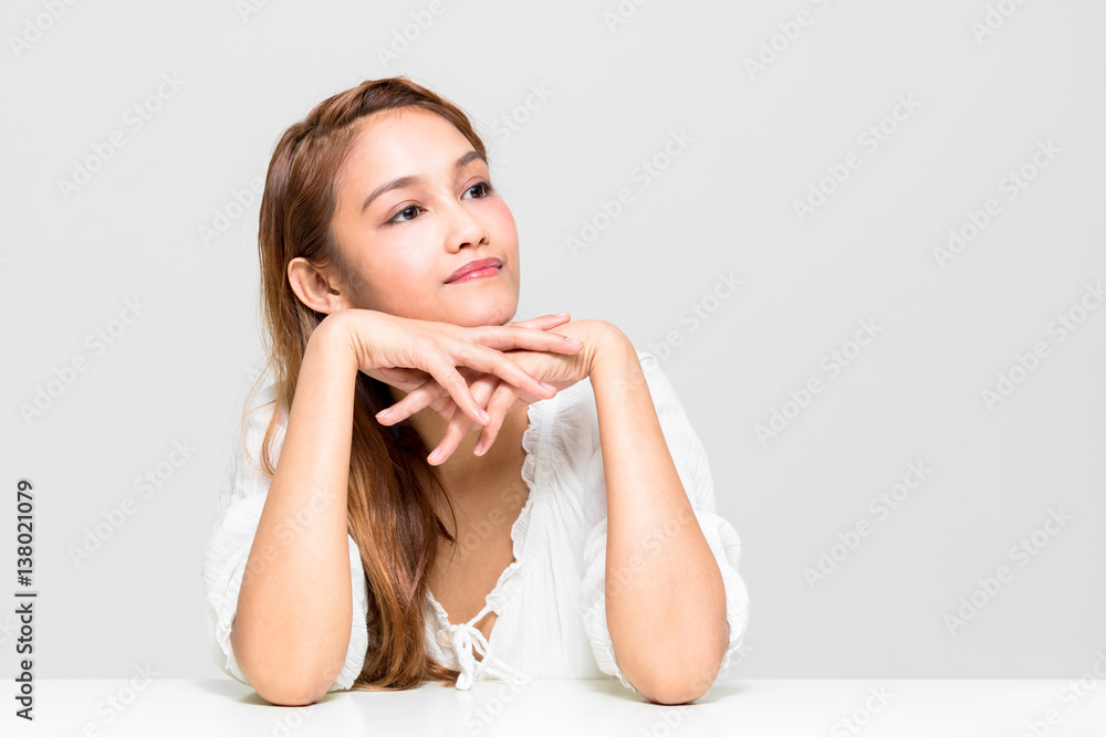 portrait of beautiful girl wearing white dress, half latina and half asian portrait of beautiful girl wearing white dress, half latina and half asian