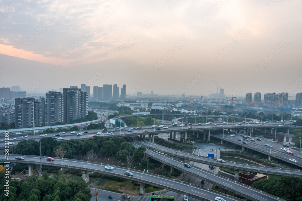 Aerial View of Suzhou overpass  in China.