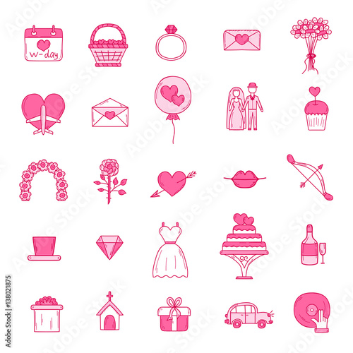 Wedding outline icons vector illustration.