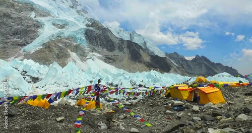 View of the Everest Base Camp on the glacier Khumbu- Nepal Himalayas.  photo
