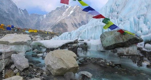 Icy River in Khumbu, near the palace of the legendary Everest Base Camp - Nepal, Himalaya. 