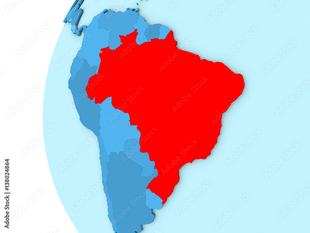 Brazil on blue globe