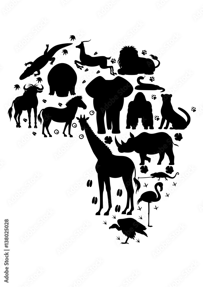African animal silhouette set with footprints Stock Vector | Adobe Stock