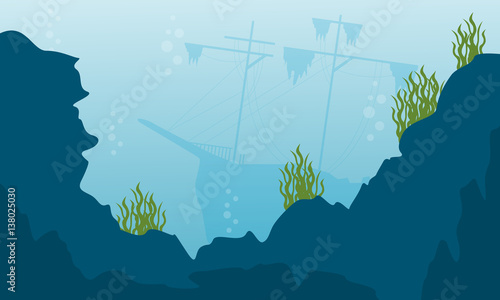 Beauty landcape of underwater vector flat