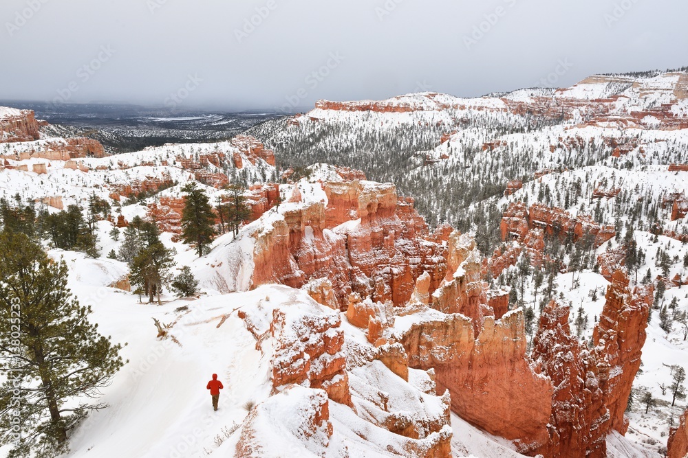 Bryce canyon with snow in winter season