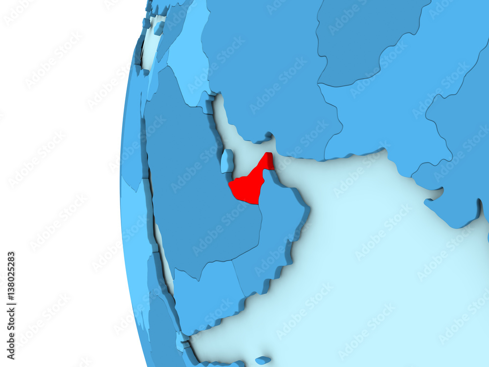 Fototapeta premium United Arab Emirates on blue globe