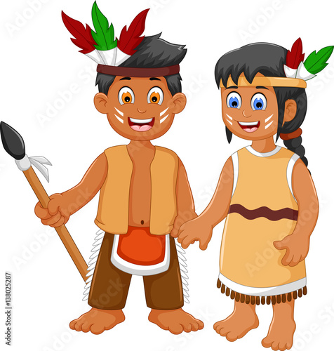 funny couple indian tribal cartoon