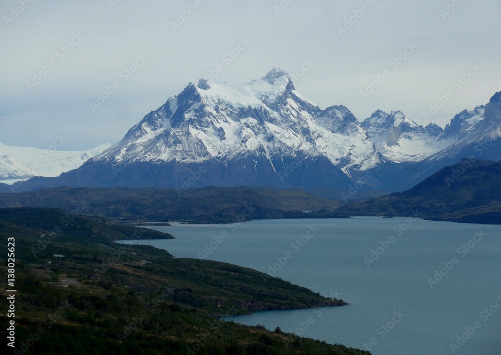 Torres del paine National Park across the massive Lago de Toro in Patagonia.