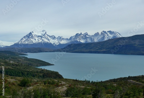 The impressive mountains of Torres del Paine National Park from across Lago de Toro to the South.