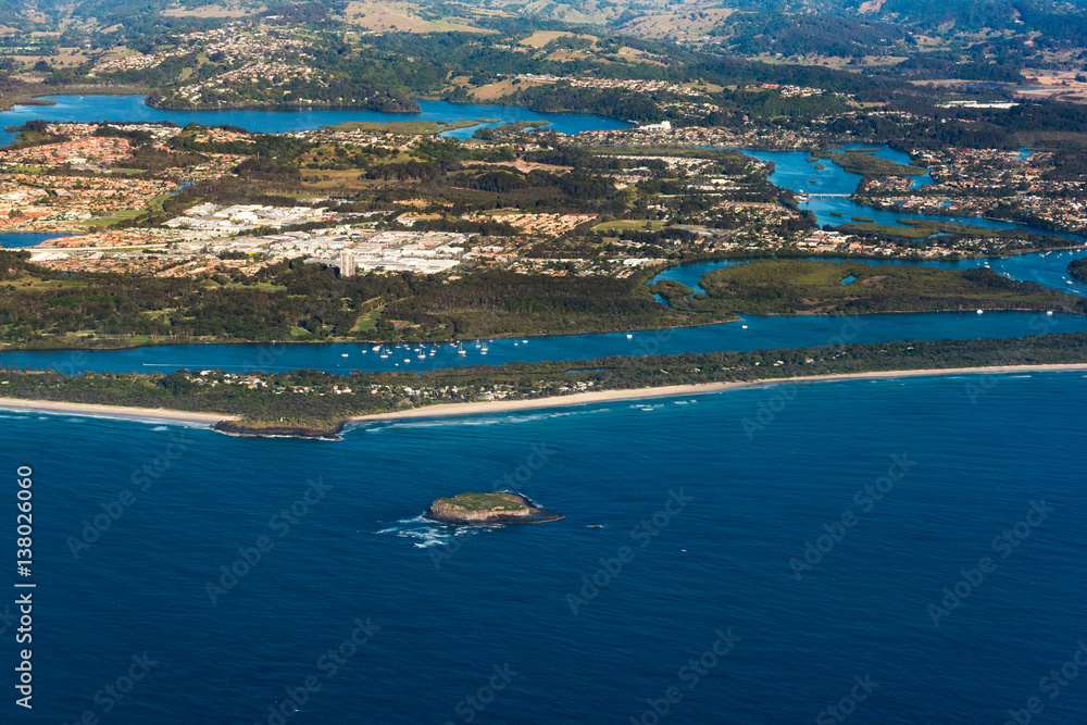Aerial view of Cook Island and Fingal Head aquatic reserve