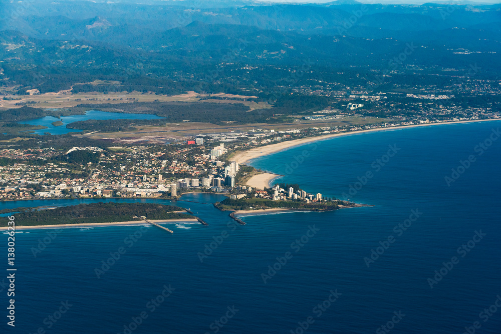Aerial view of Coolangatta town and Geenmount beach