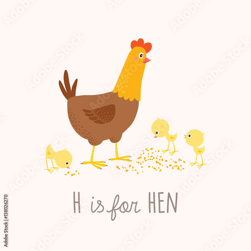 Cartoon hen. H is for Hen.