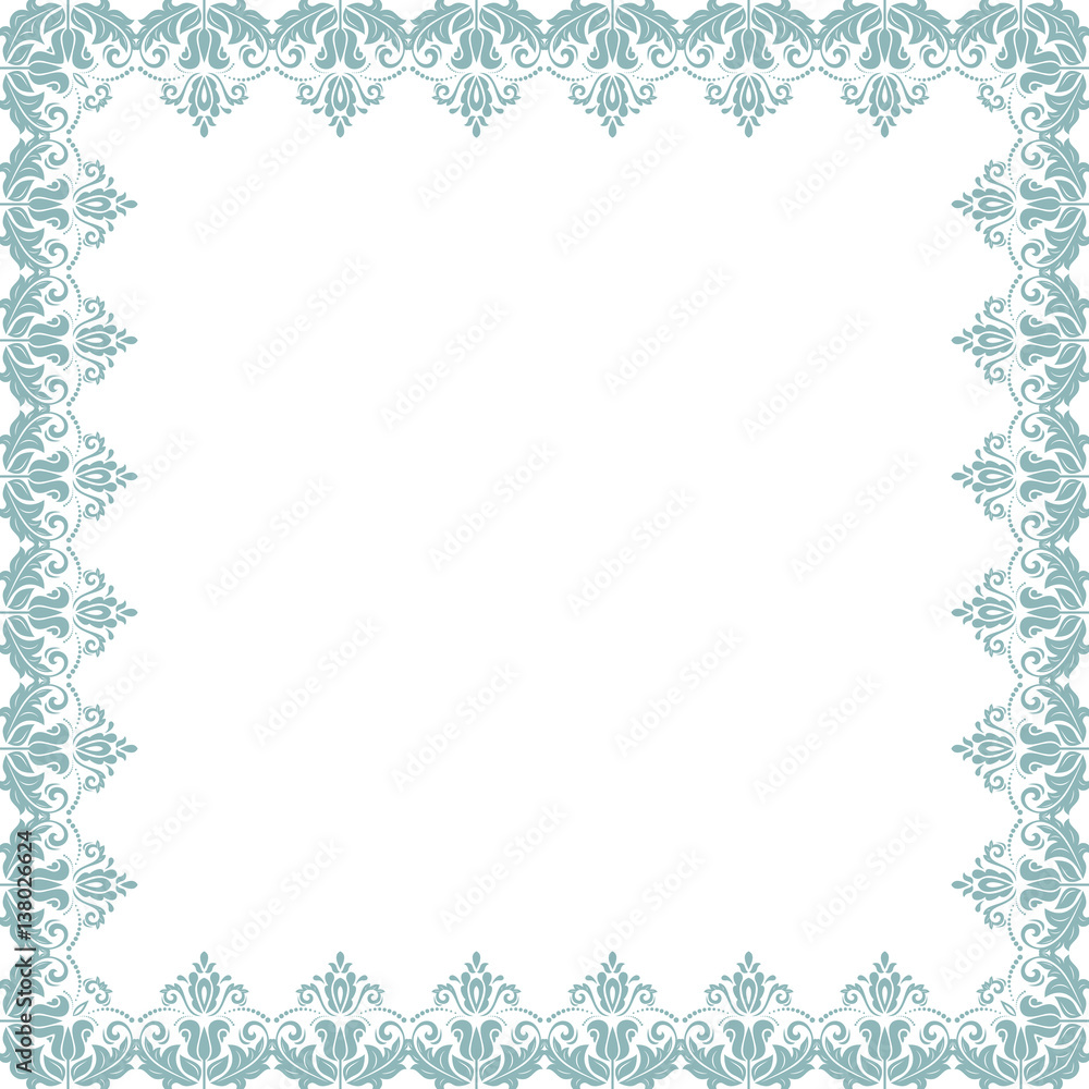 Classic vector square frame with arabesques and orient elements. Abstract ornament with place for text. Vintage pattern