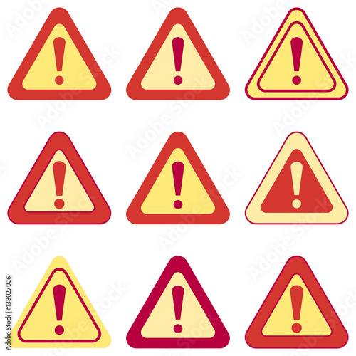 Set of vector exclamation signs. Collection of various colored signs