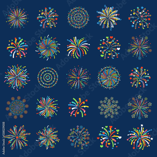 Firework different shapes colorful festive vector.