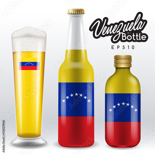 World flag wrapping on beer bottle : Venezuela : Vector Illustration