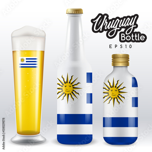 World flag wrapping on beer bottle : Uruguay : Vector Illustration