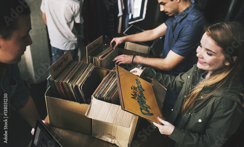 Canvas Print Vinyl Record Store Music Shopping Oldschool Classic Concept