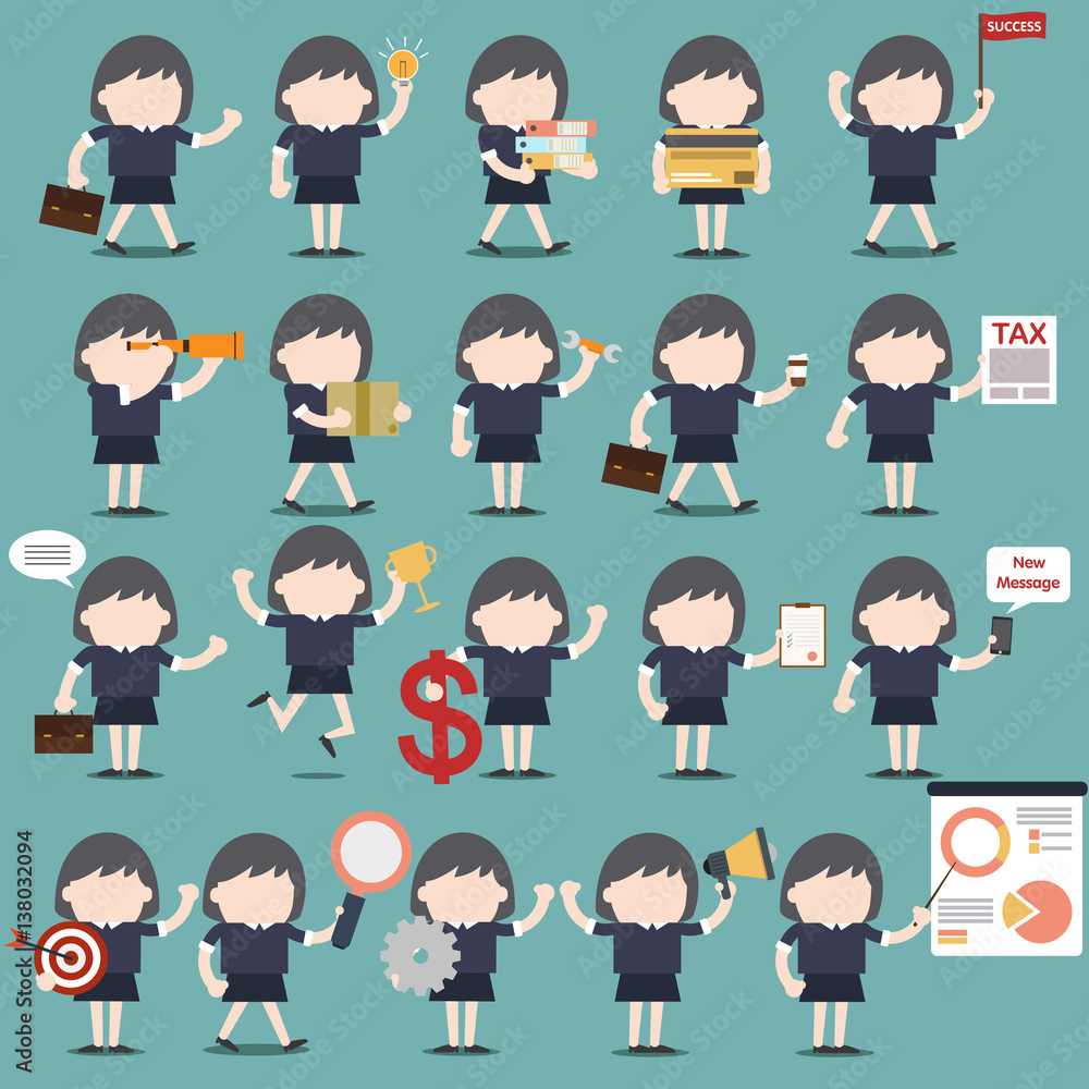 set of business woman activities vector