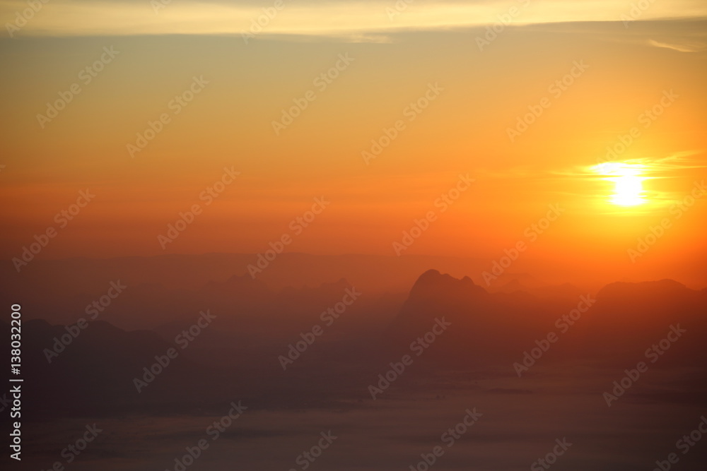 Sunrise and mist at Phu Kradung National Park, Thailand Sunrise and mist at Phu Kradung National Park, Thailand