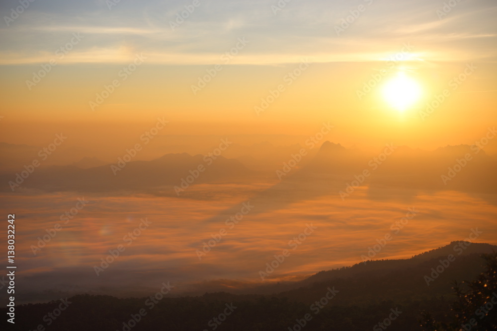 Sunrise and mist at Phu Kradung National Park, Thailand