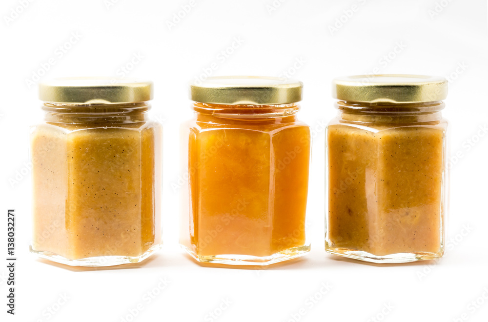 Jars of generic baby food on white background Jars of generic baby food on white background