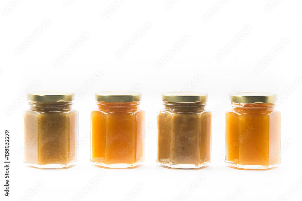 Jars of generic baby food on white background Jars of generic baby food on white background