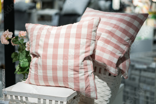 Bed with bed pillows decorative pillows quiltheadboard and nightstand