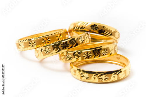 Gold Rings Isolated on White Background