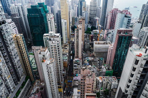 aerial view of Hong Kong apartment block in China.