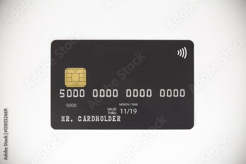 Black bank credit card on white background