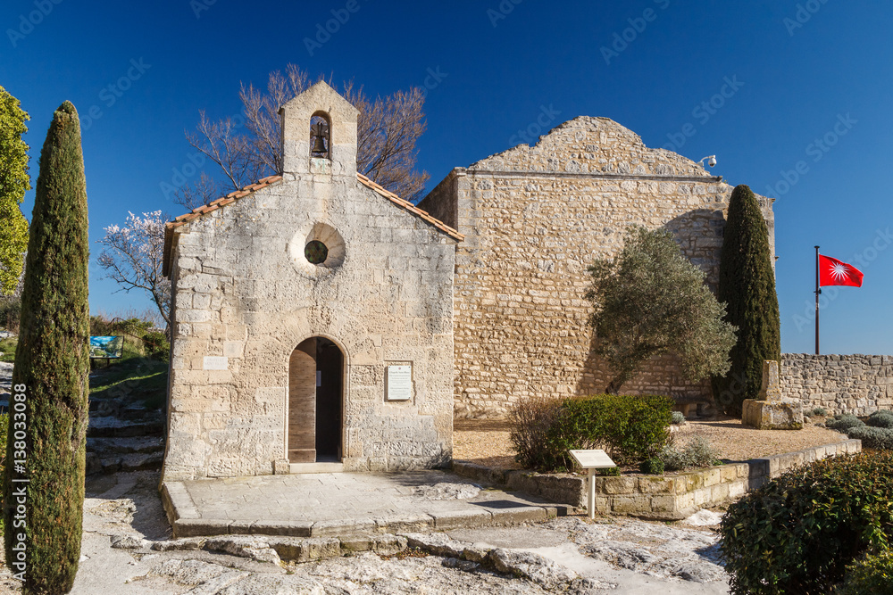 Chapel at the ruins of the castle in picturesque village Les Baux-de-Provence, France