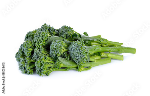 fresh baby broccoli on white background