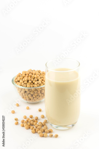 milk with soy beans on white background