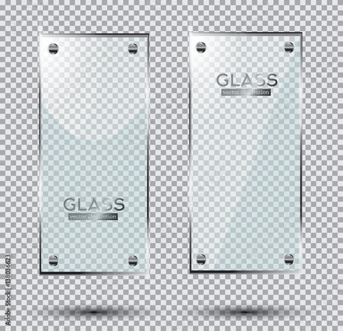 Two Glass Plates with Steel Rivets Isolated On Transparent Background.