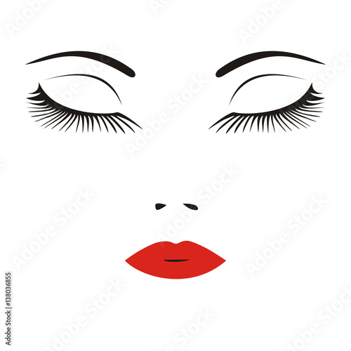 vector illustration of a face of a woman with long lashes and red lips