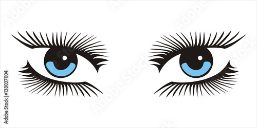 blue woman looking eyes icon on white background. vector