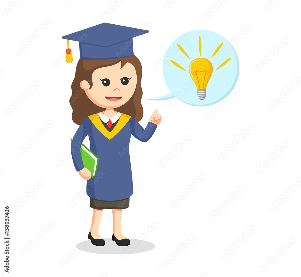 graduate female student with idea callout