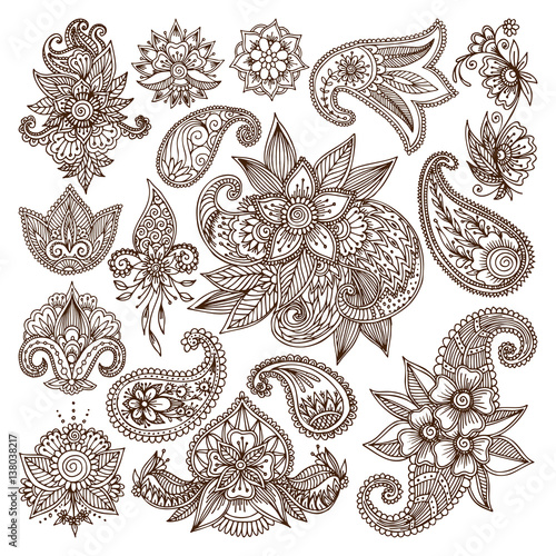 Henna mehndi flower template vector.