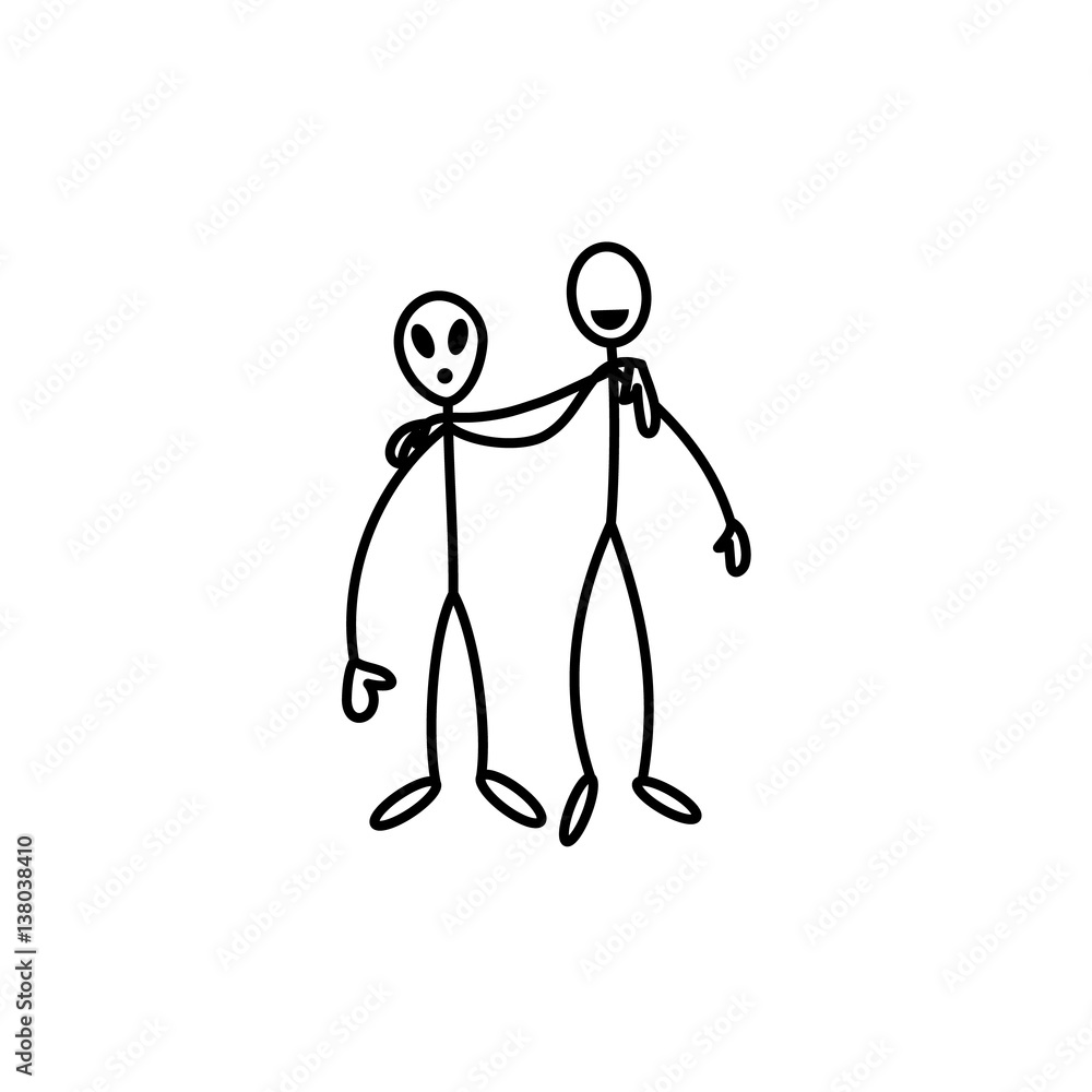 Stick figure man and alien Stick figure man and alien