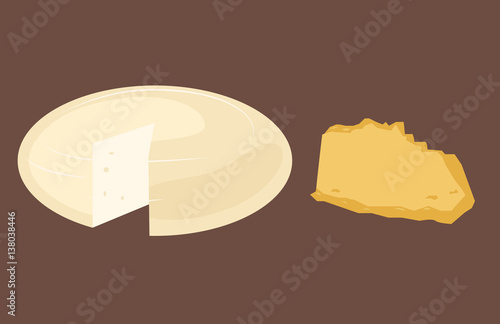 Delicious fresh cheese variety italian dinner icon flat dairy food and milk camembert piece different delicatessen gouda set isolated vector illustration.