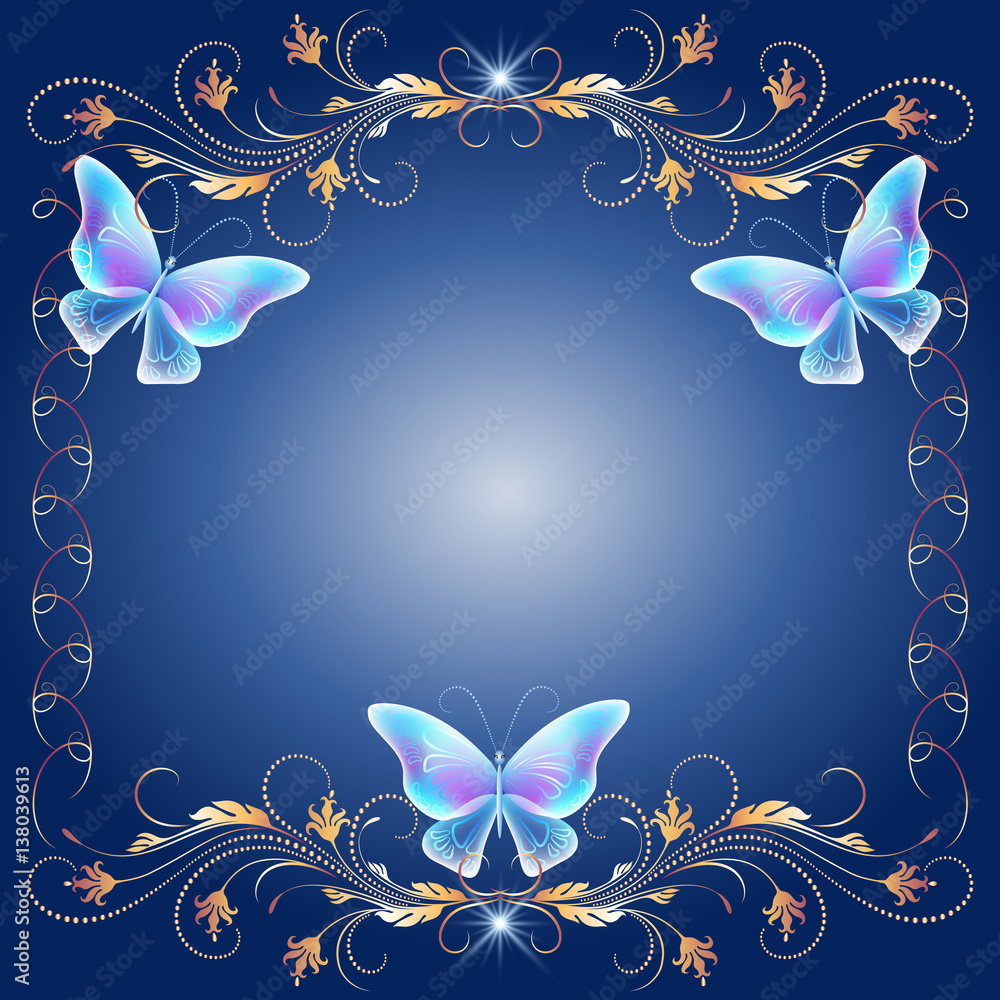 Golden frame with transparent butterflies