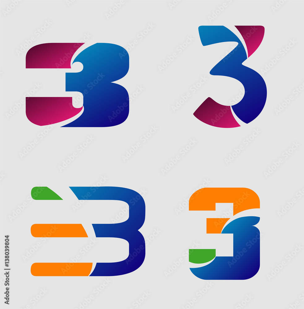 Obraz premium Number three 3 logo vector set 