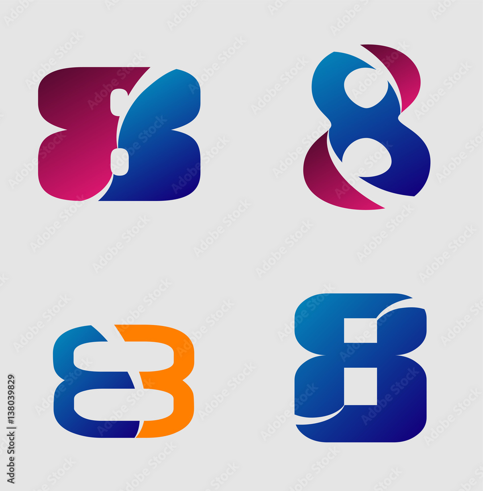 Set of Number eight 8 logo icon template elements set
